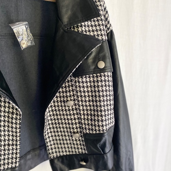 NWOT Signature 8 Houndstooth Faux Leather Jacket W's M Cropped Biker Preppy - Picture 7 of 9
